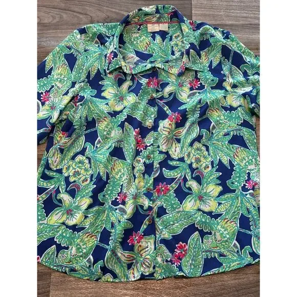 CARIBBEAN JOE Women’s XL Tropical Floral Button Down Blouse Long Sleeve Resort - Picture 9 of 9